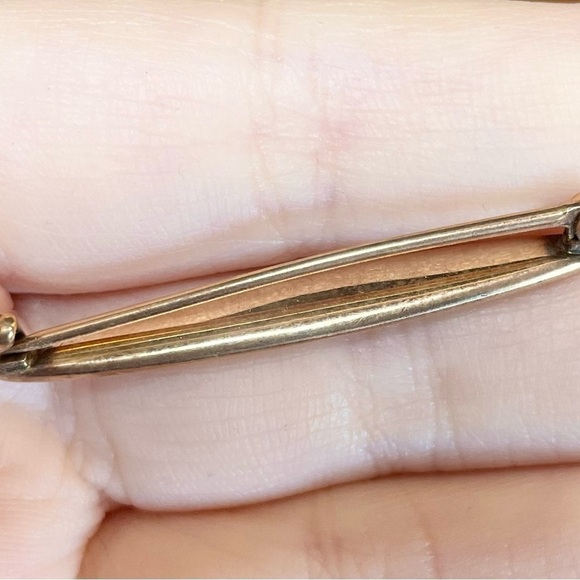 10K antique marquis bar pin yellow gold Edwardian art nouveau style broo… - Picture 6 of 10